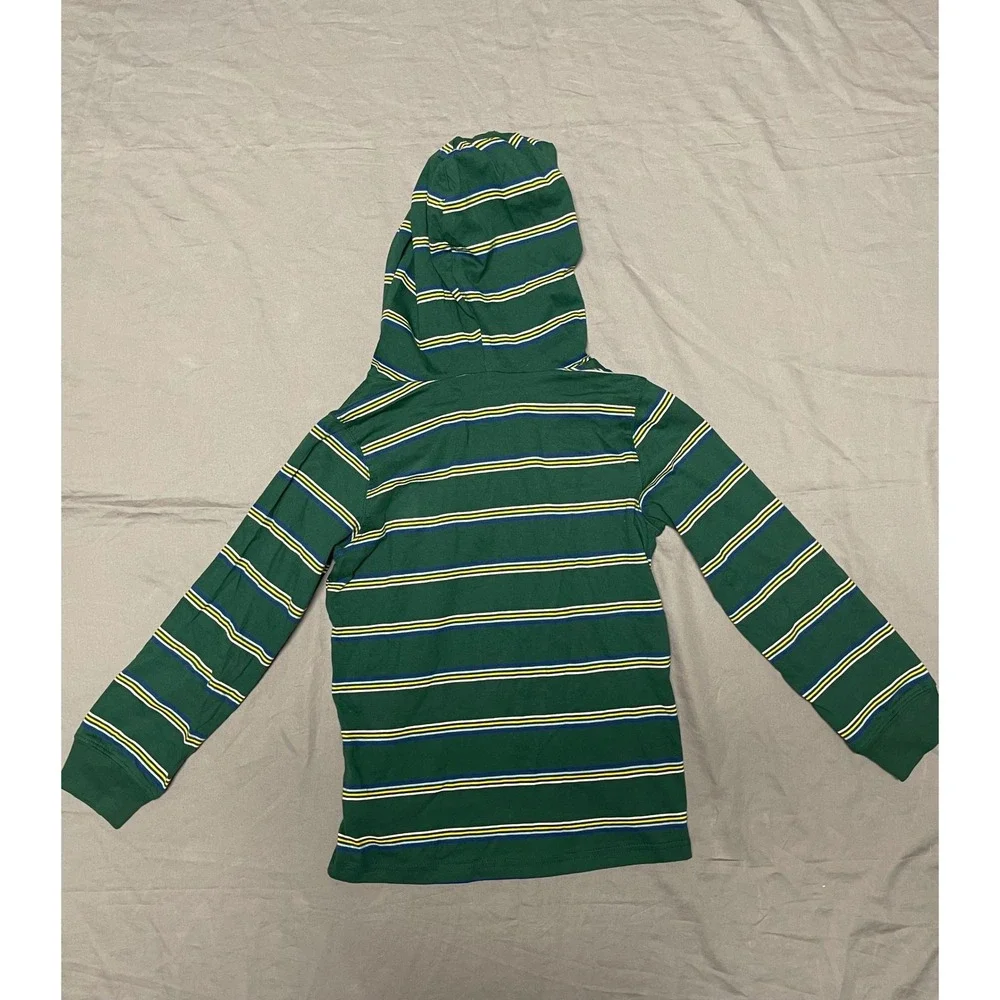 Carters Kid Boys Green Striped Hooded Henley Long Sleeve Shirt Size 8 8A Cotton